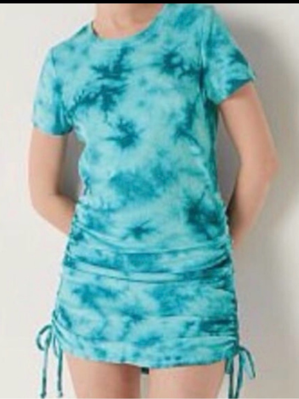 PINK Victoria's Secret Blue Tie-Dye‎ Short Sleeve Ruched Tunic